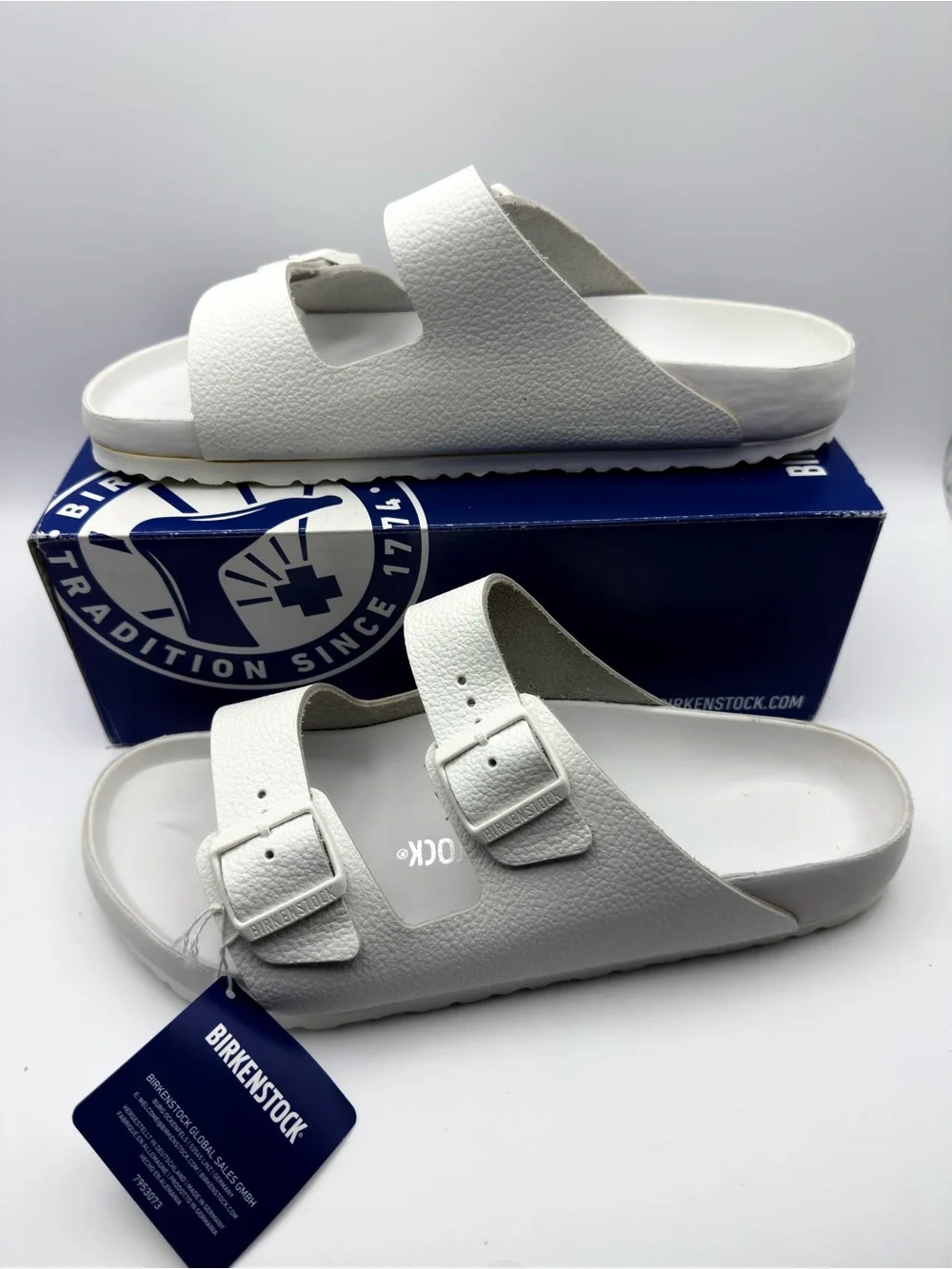 NIB Birkenstock Arizona White Two-Strap Sandals EU 44 Narrow